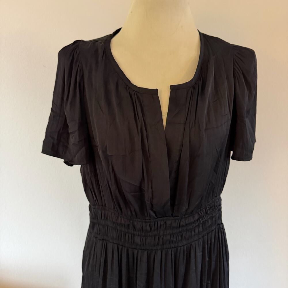 Anthropologie Somerset Black Satin Maxi Dress L Tiered Boho - Picture 3 of 7